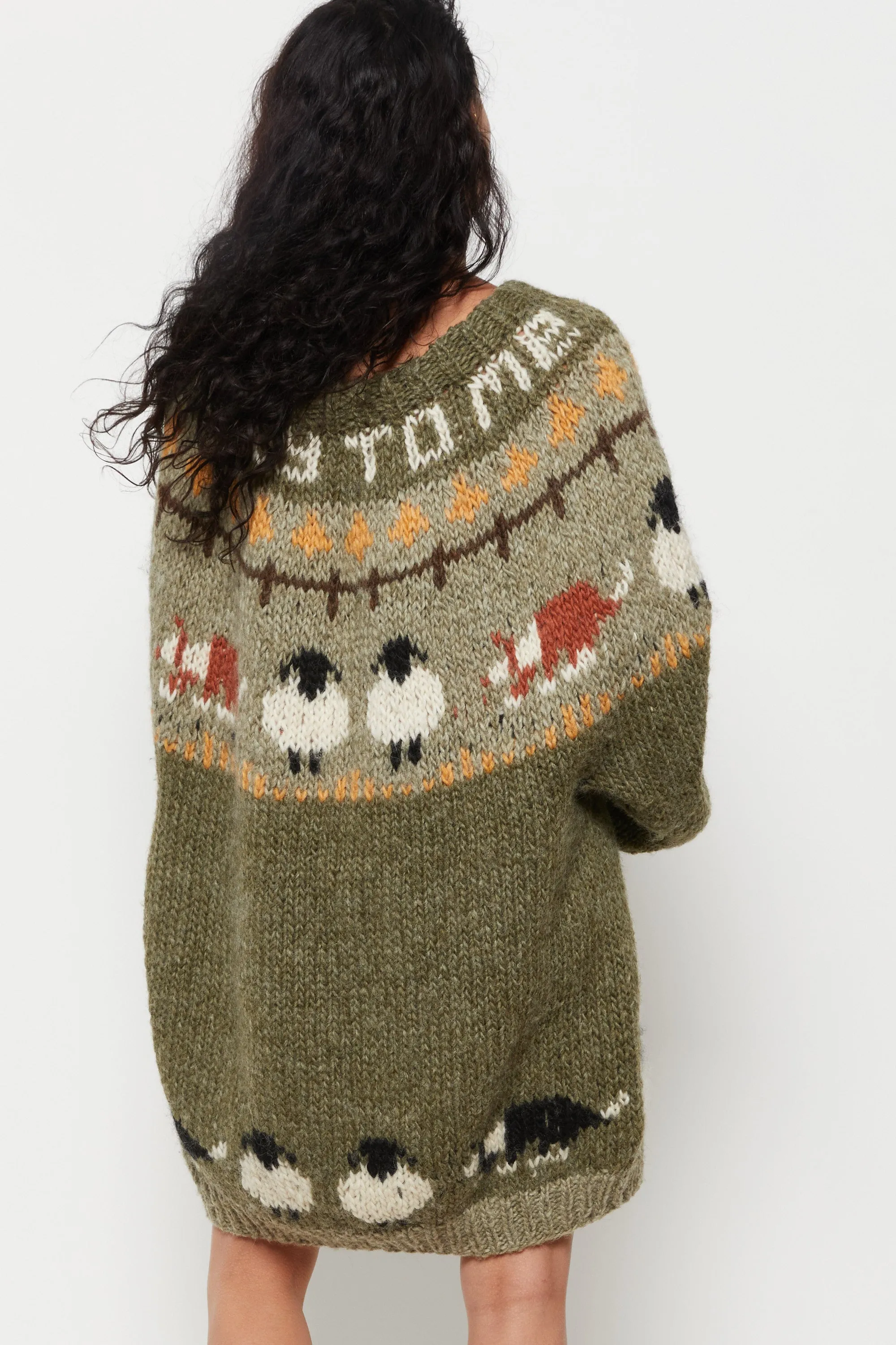 90s Olive Hand Knit Sheep Sweater XL