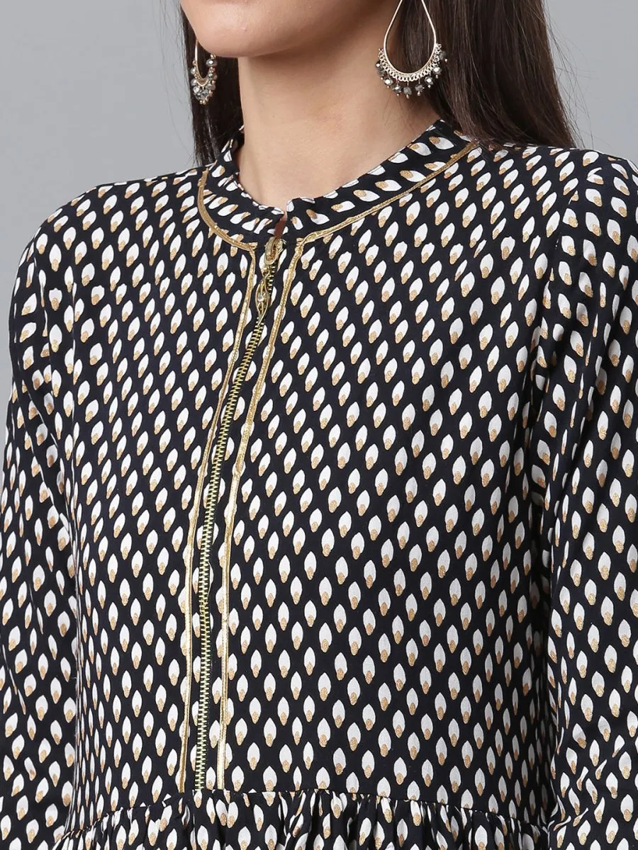Ahalyaa Black & White Printed Tunic