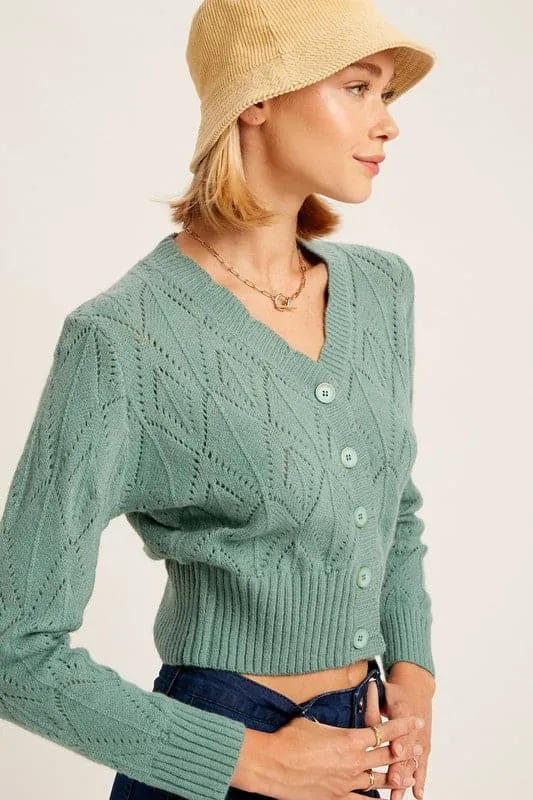 Autumn Air V Neck Scallop Edge Crop Cardigan