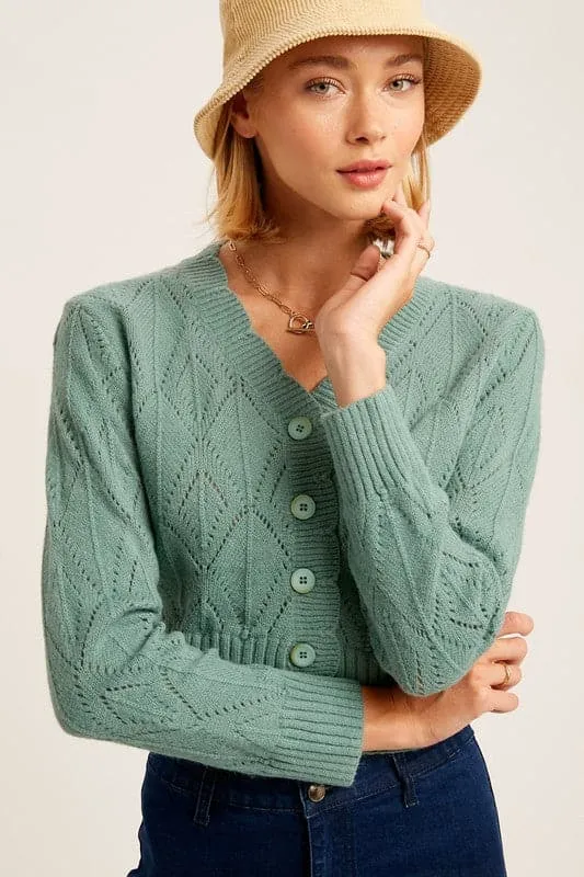 Autumn Air V Neck Scallop Edge Crop Cardigan