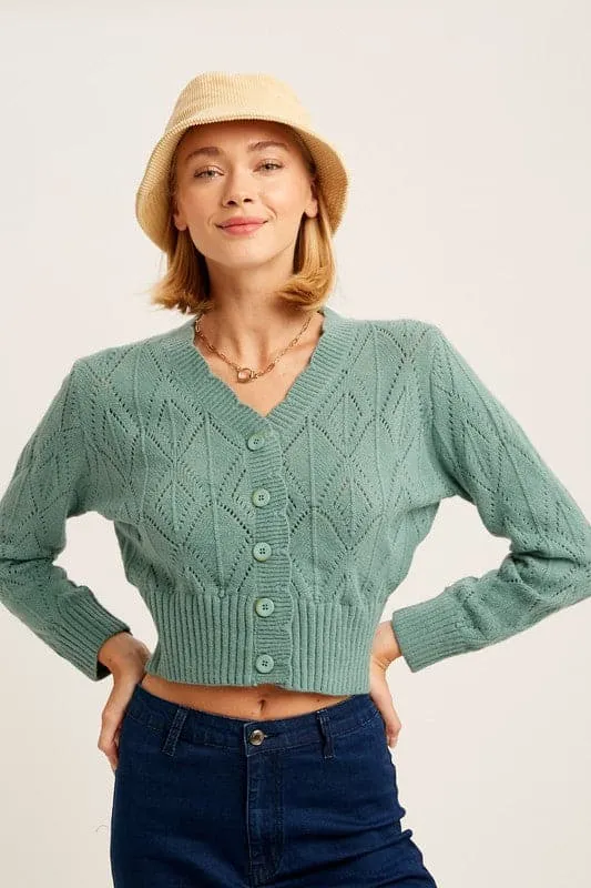 Autumn Air V Neck Scallop Edge Crop Cardigan