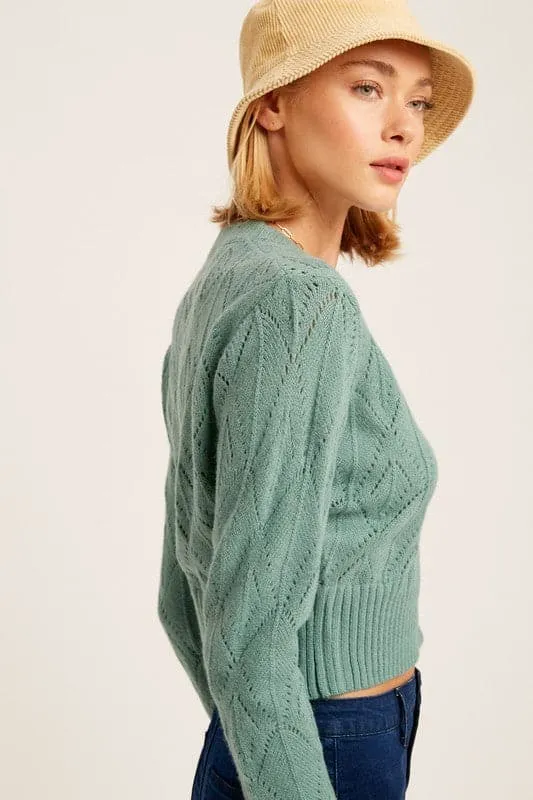 Autumn Air V Neck Scallop Edge Crop Cardigan