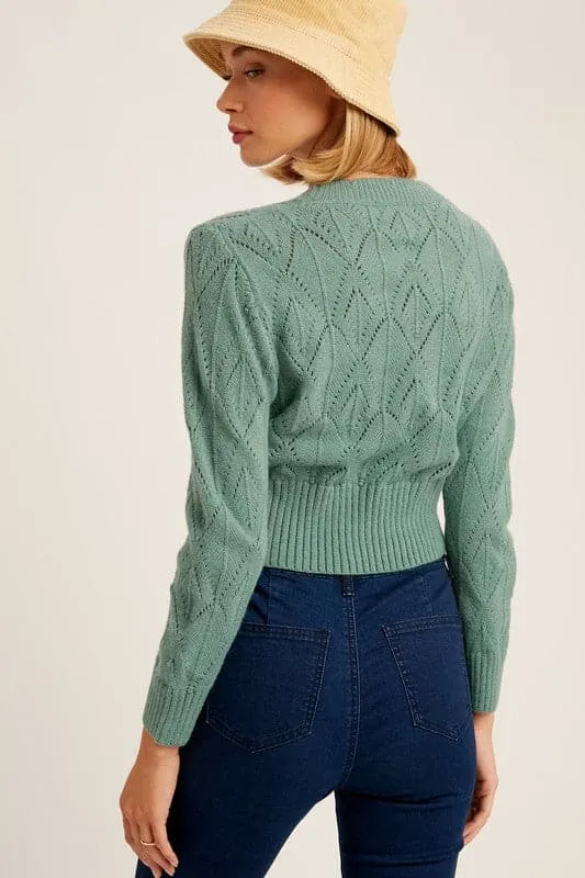 Autumn Air V Neck Scallop Edge Crop Cardigan