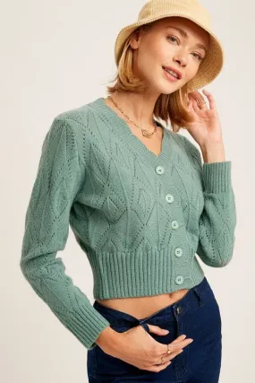 Autumn Air V Neck Scallop Edge Crop Cardigan