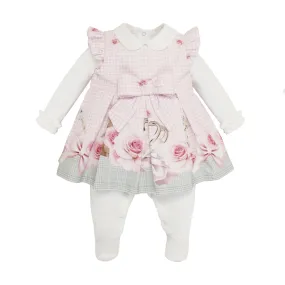 BALLOON CHIC - Teddy Dog Tooth Bow Dress Babygrow  - Pink