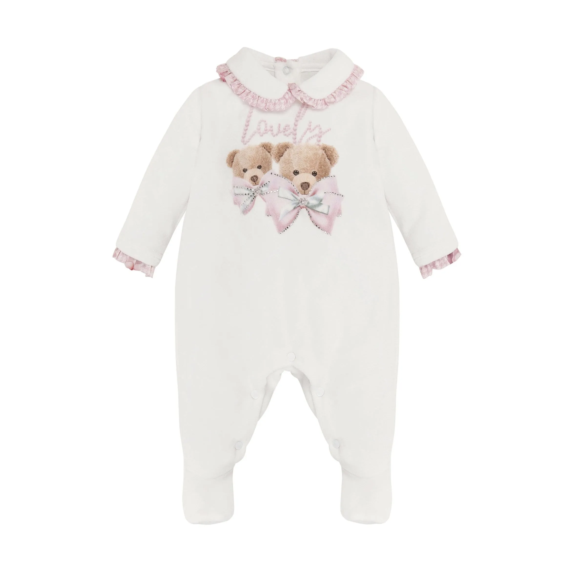 BALLOON CHIC - Velour Teddy Babygrow  - White