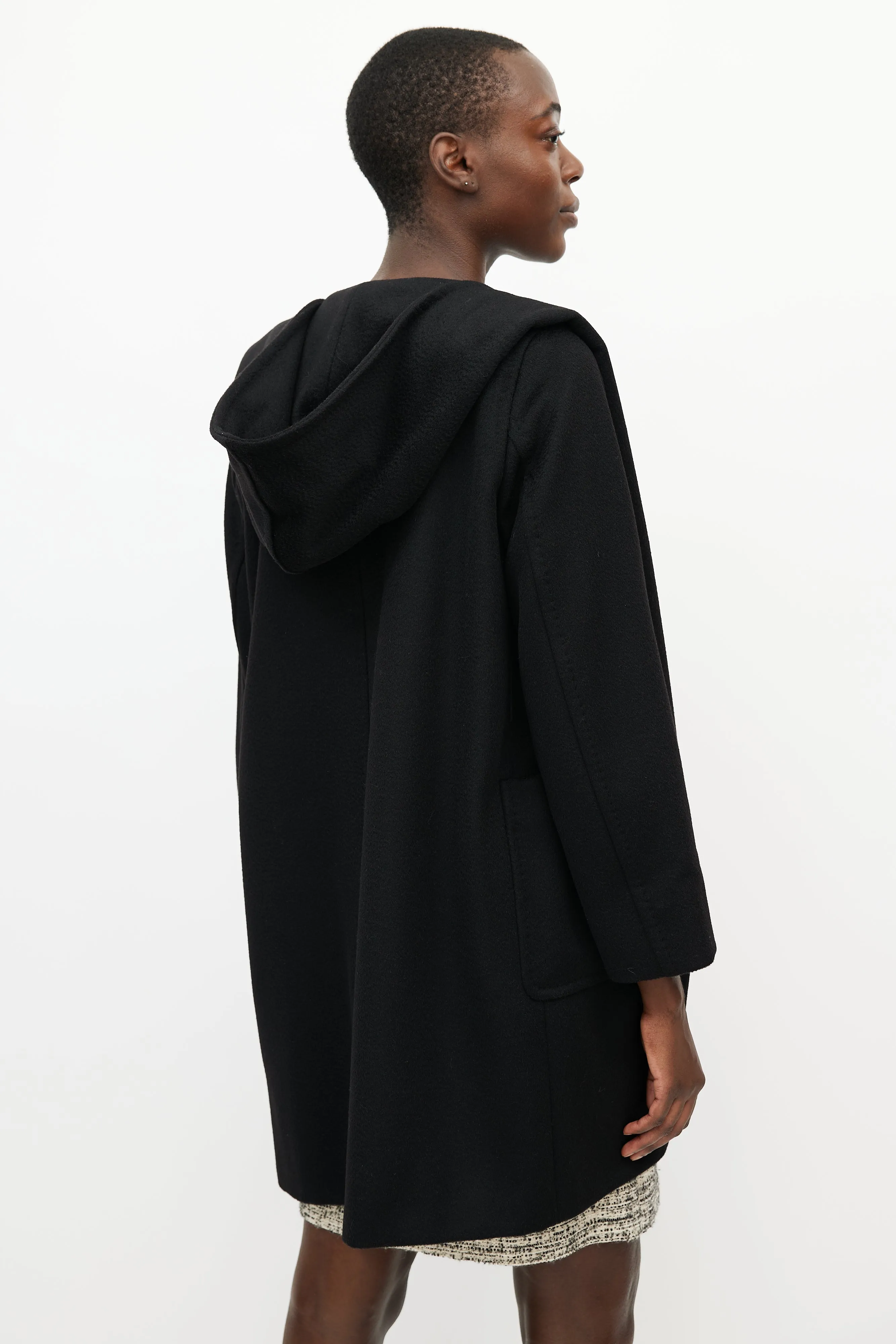Black Hooded Cashmere Coat