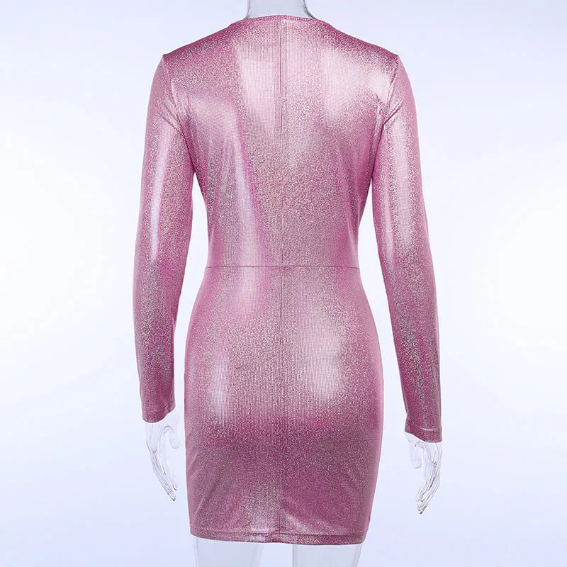 Bodycon Long Sleeve V Neck Sequin Dress