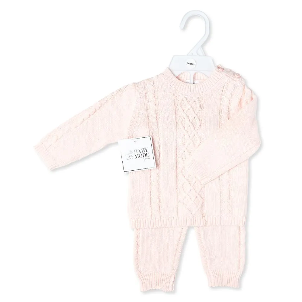 Cable-Knit Baby's Sweater Set - Pink