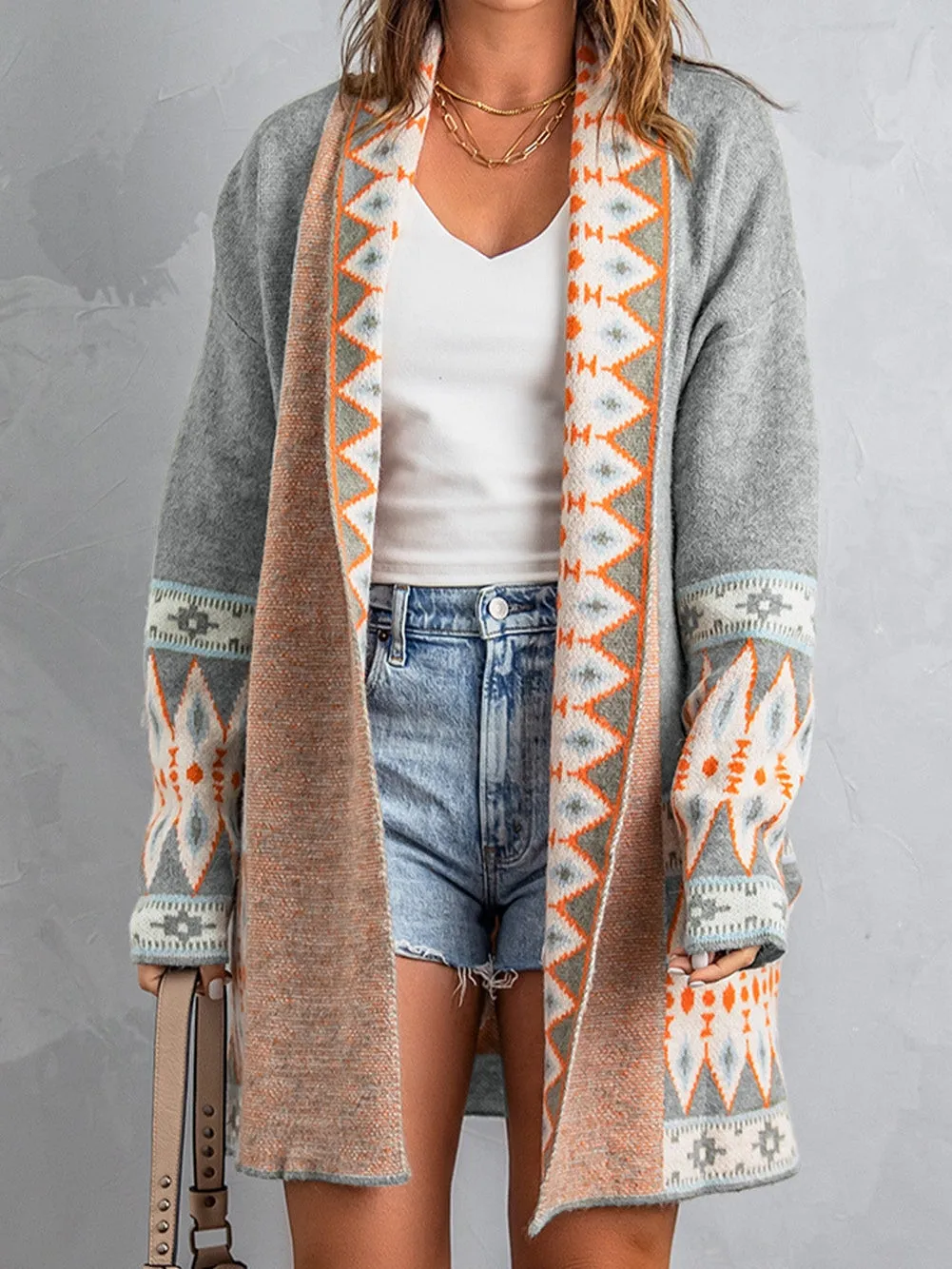 Cardigan with Geometric Pattern