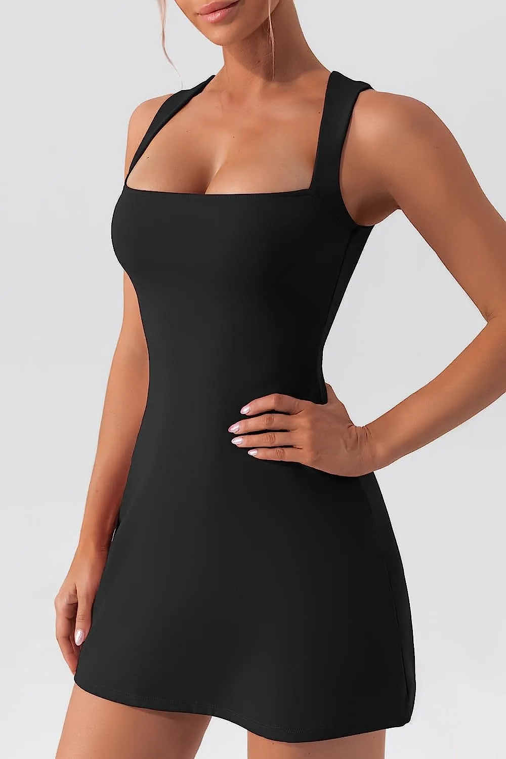 Chasity Black Square Cut Sleeveless Bodycon Dress