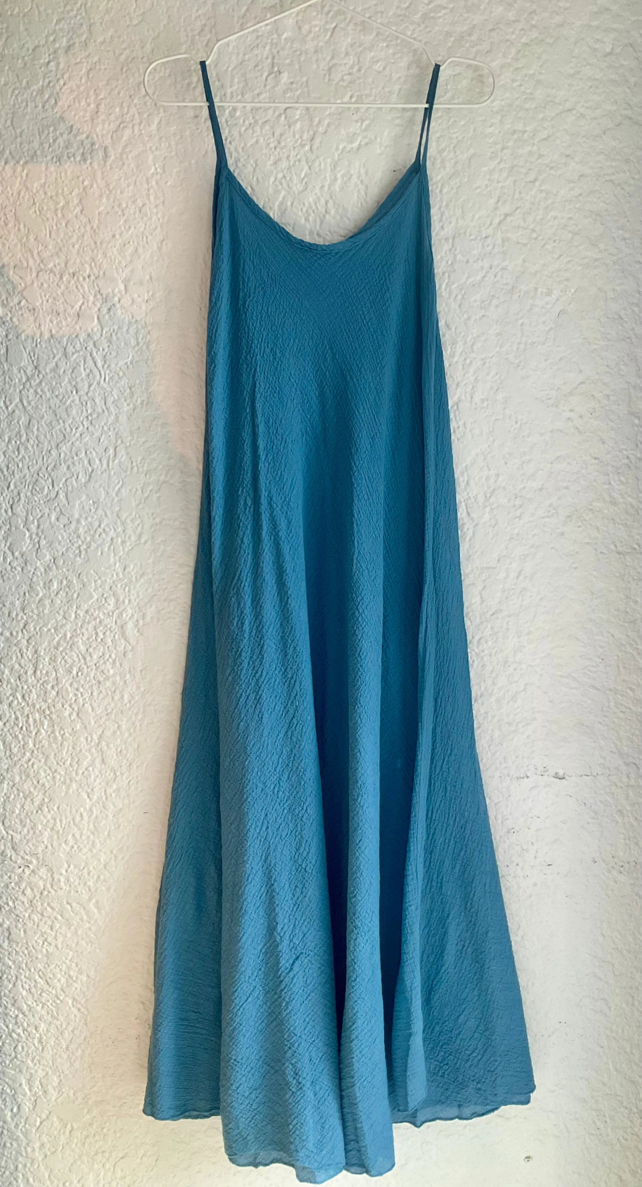 Crinkle Cotton Long Dress in Black,Fuchsia, Turquoise & Denim By Eternelle - S-XL(  )