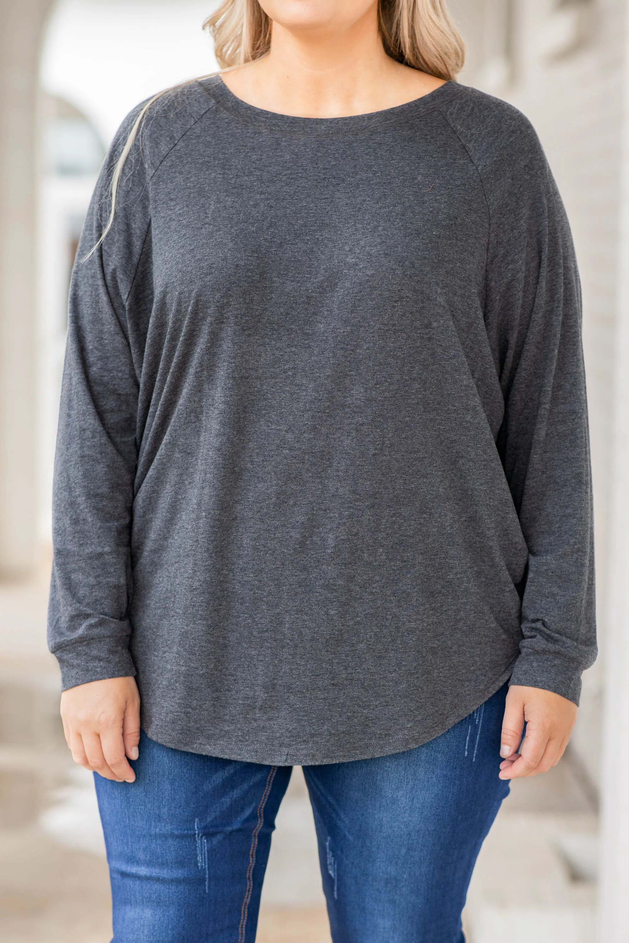 Curved Hem Slouchy Dolman Tunic, Charcoal
