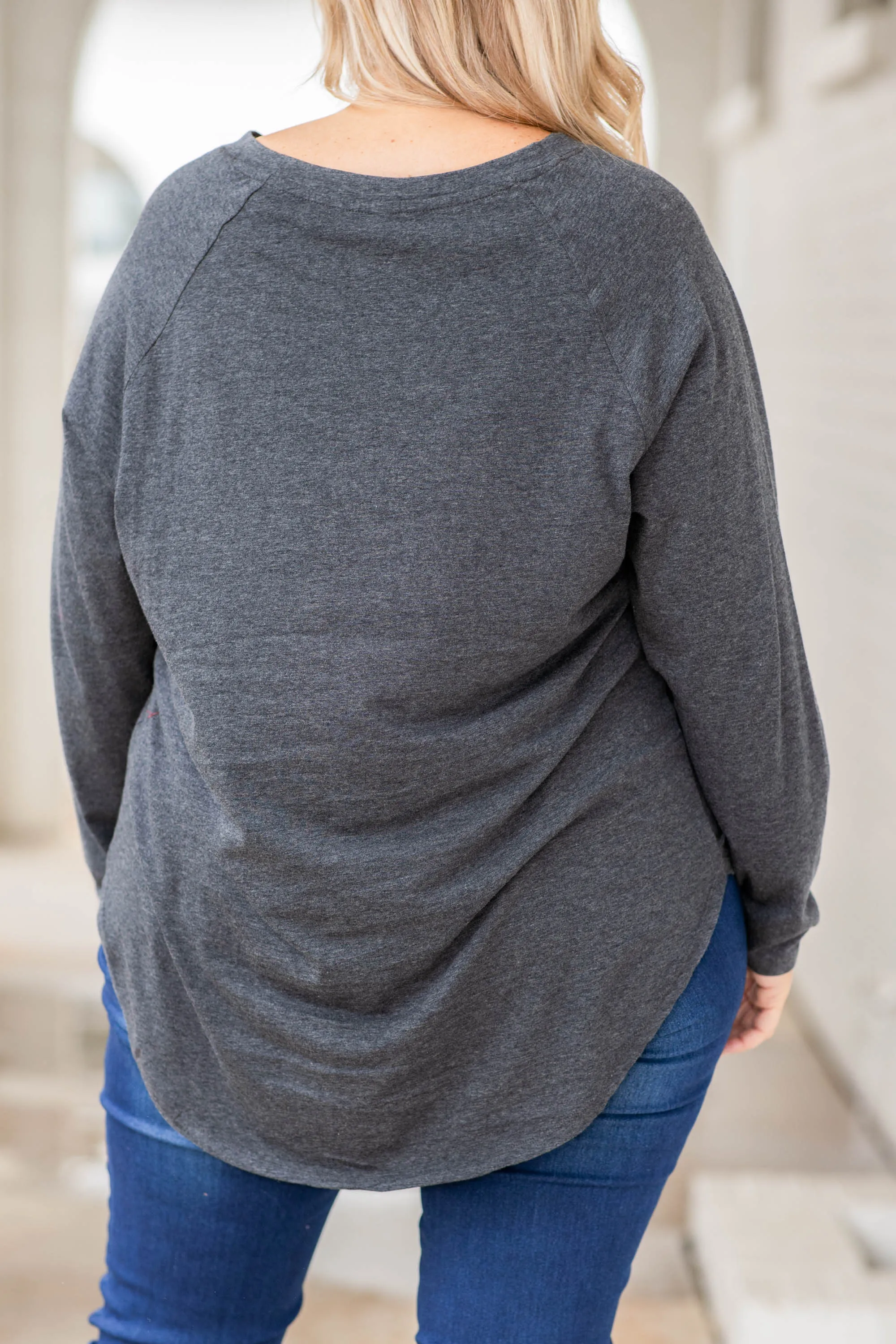 Curved Hem Slouchy Dolman Tunic, Charcoal