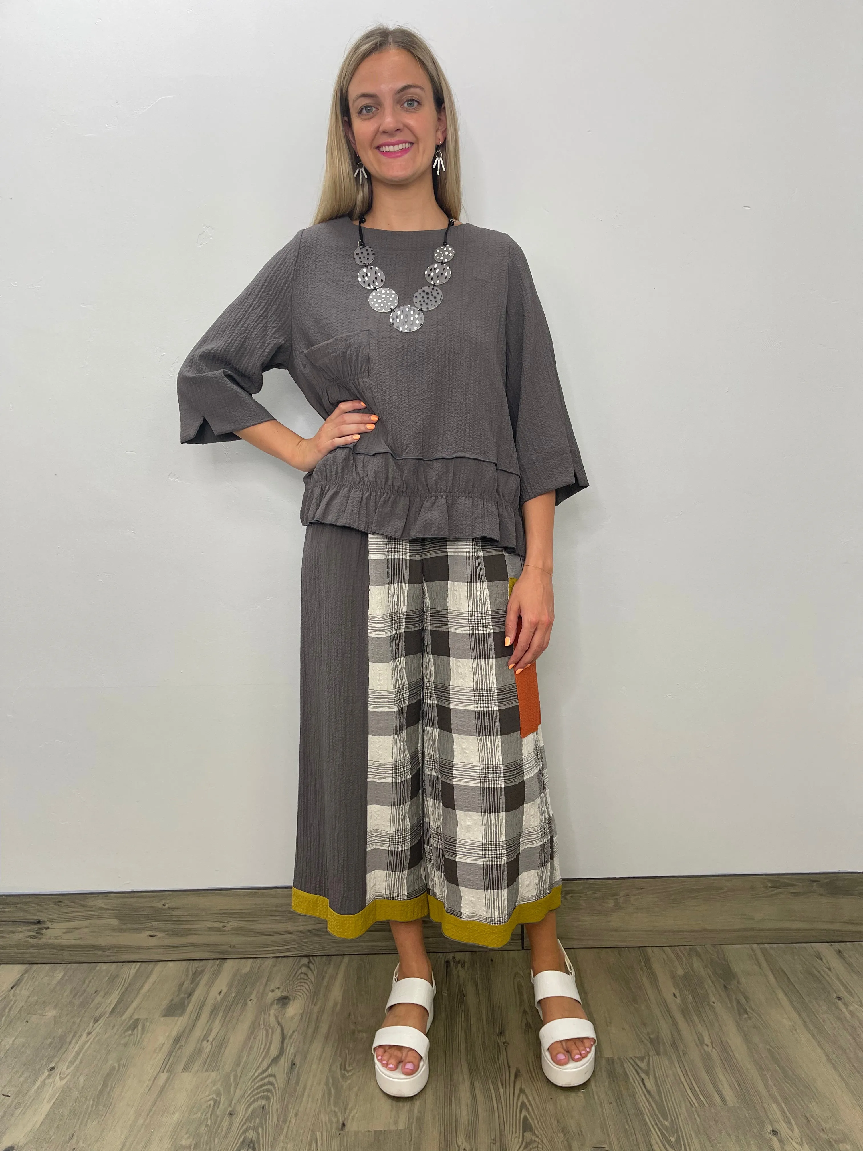 Dark Gray 3/4 Sleeve Ruffle Top