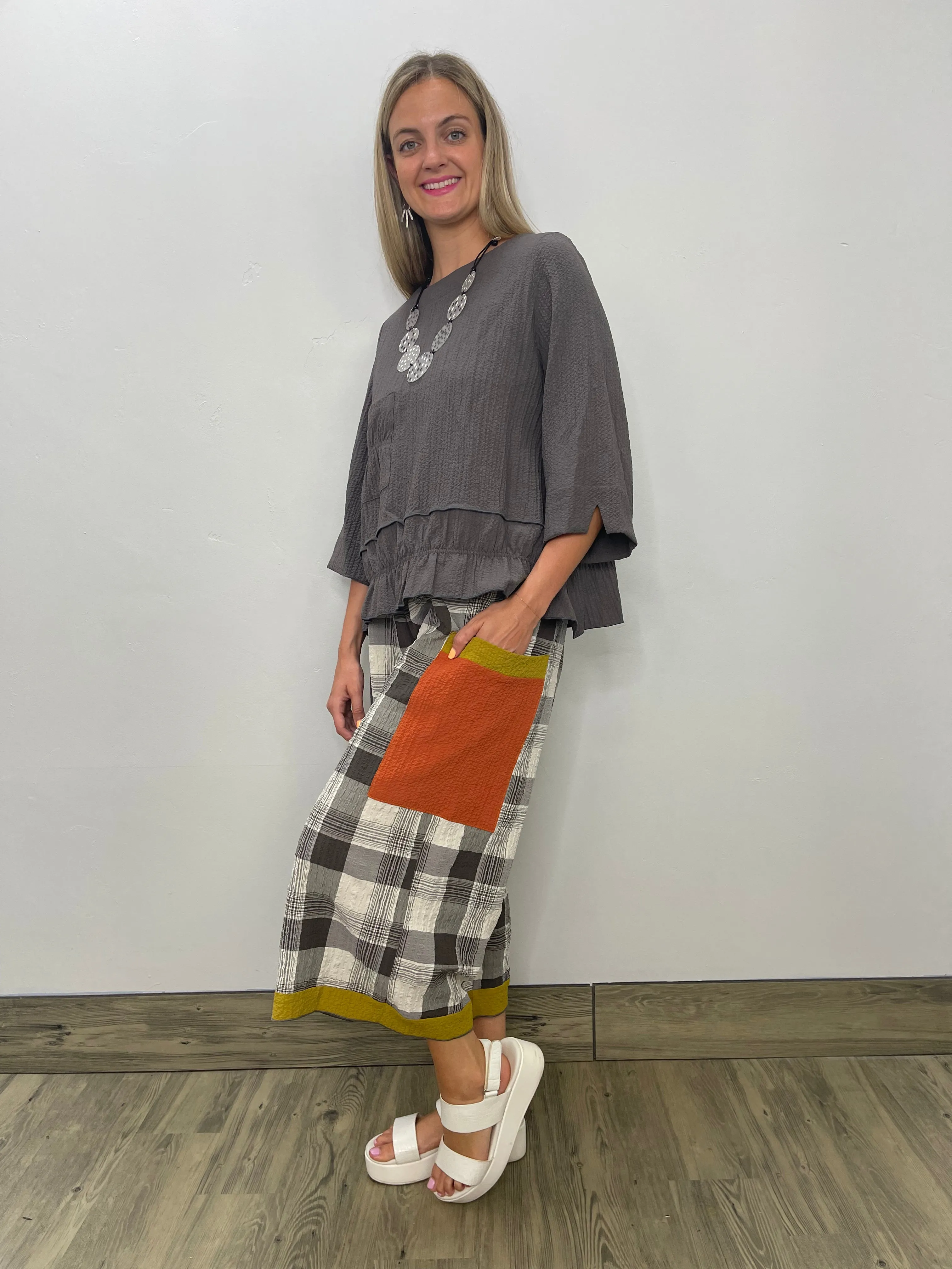 Dark Gray 3/4 Sleeve Ruffle Top