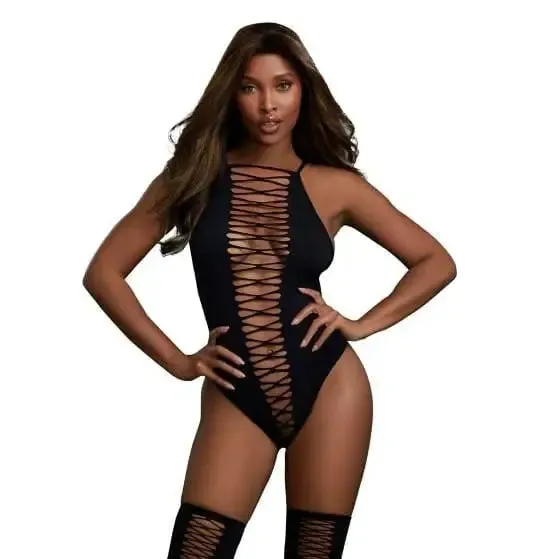 Dreamgirl Laced Up Teddy with Matching Stockings