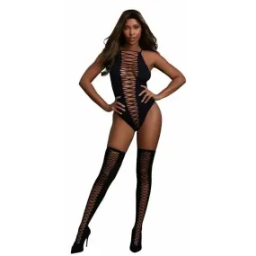 Dreamgirl Laced Up Teddy with Matching Stockings