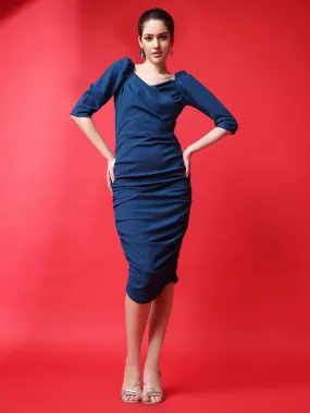 Elegant Blue Self-Design Bodycon Dress
