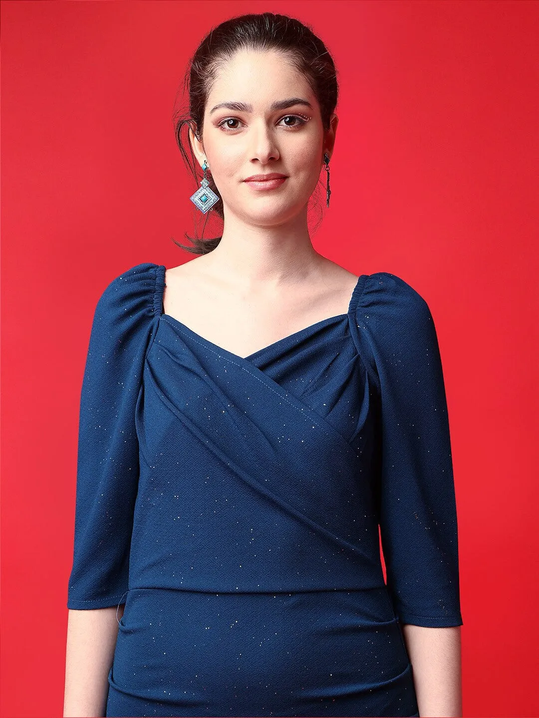 Elegant Blue Self-Design Bodycon Dress