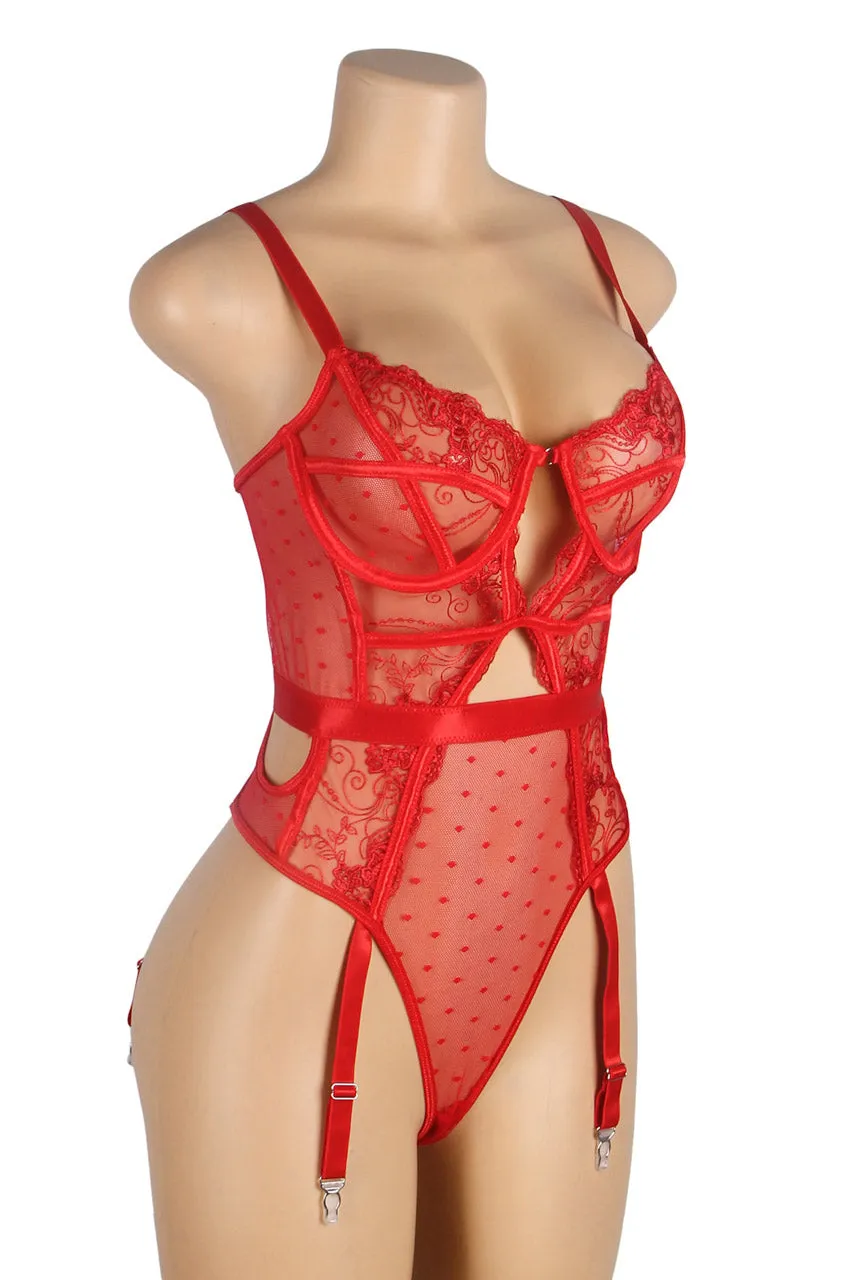Embroidered Lace Cut Lingerie Teddy