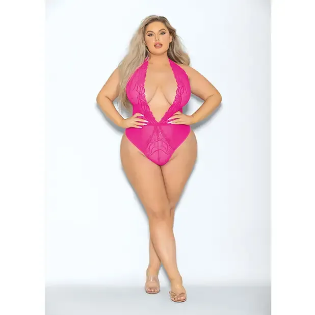 Euphoria Neon Deep V Teddy Neon Pink Qn
