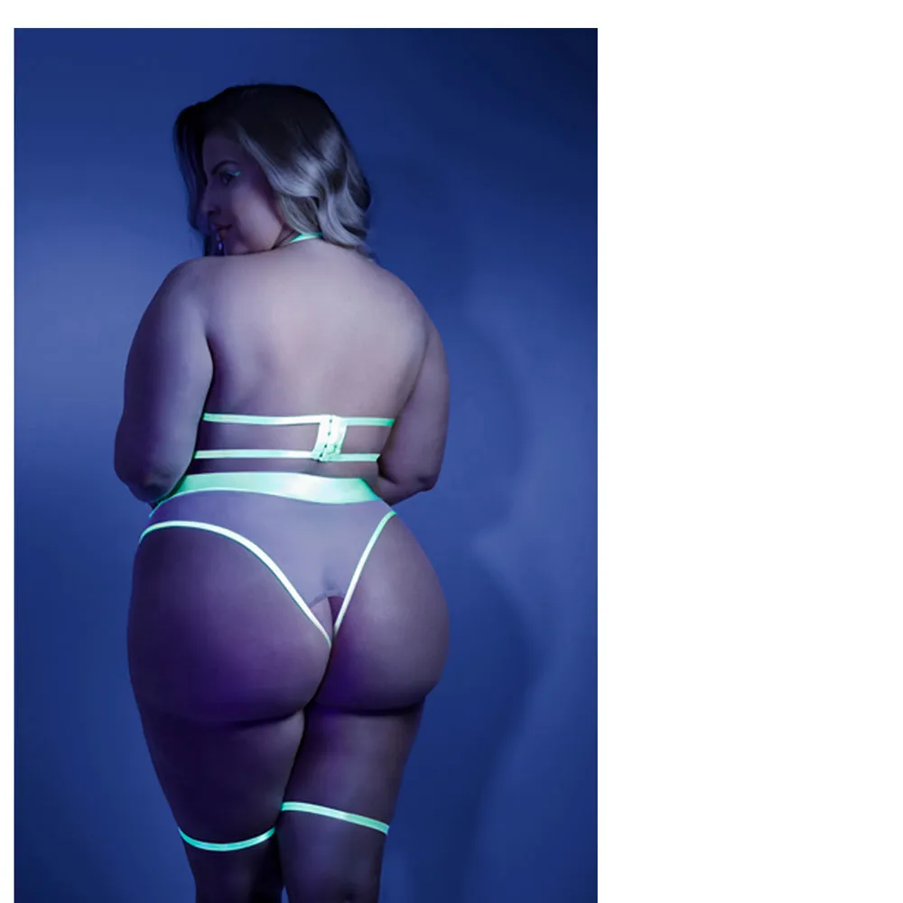 Fantasy Lingerie Glow In A Trance Open-Cup Crotchless Teddy Neon Chartreuse Queen