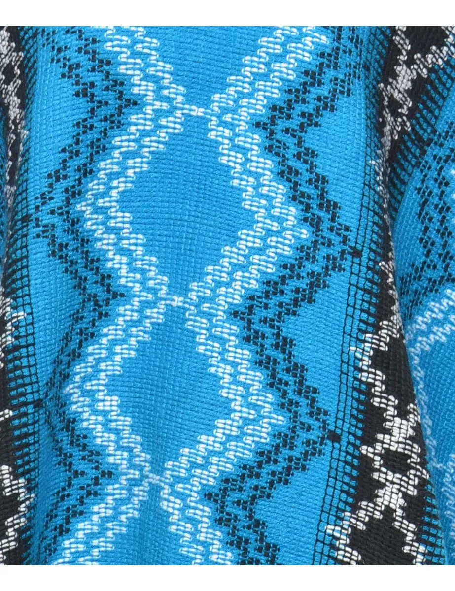 Fringed Geometric Print Cape - L