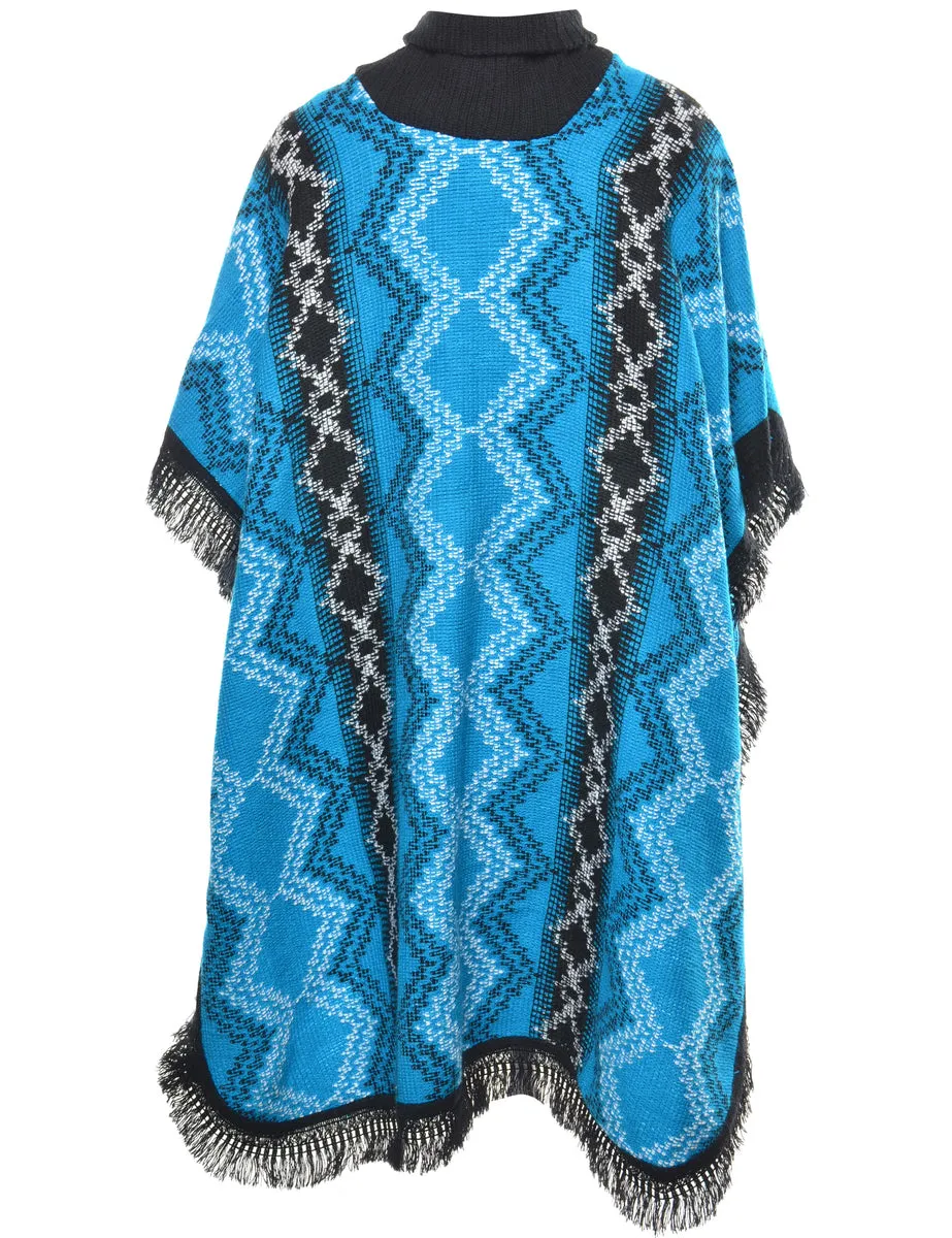 Fringed Geometric Print Cape - L