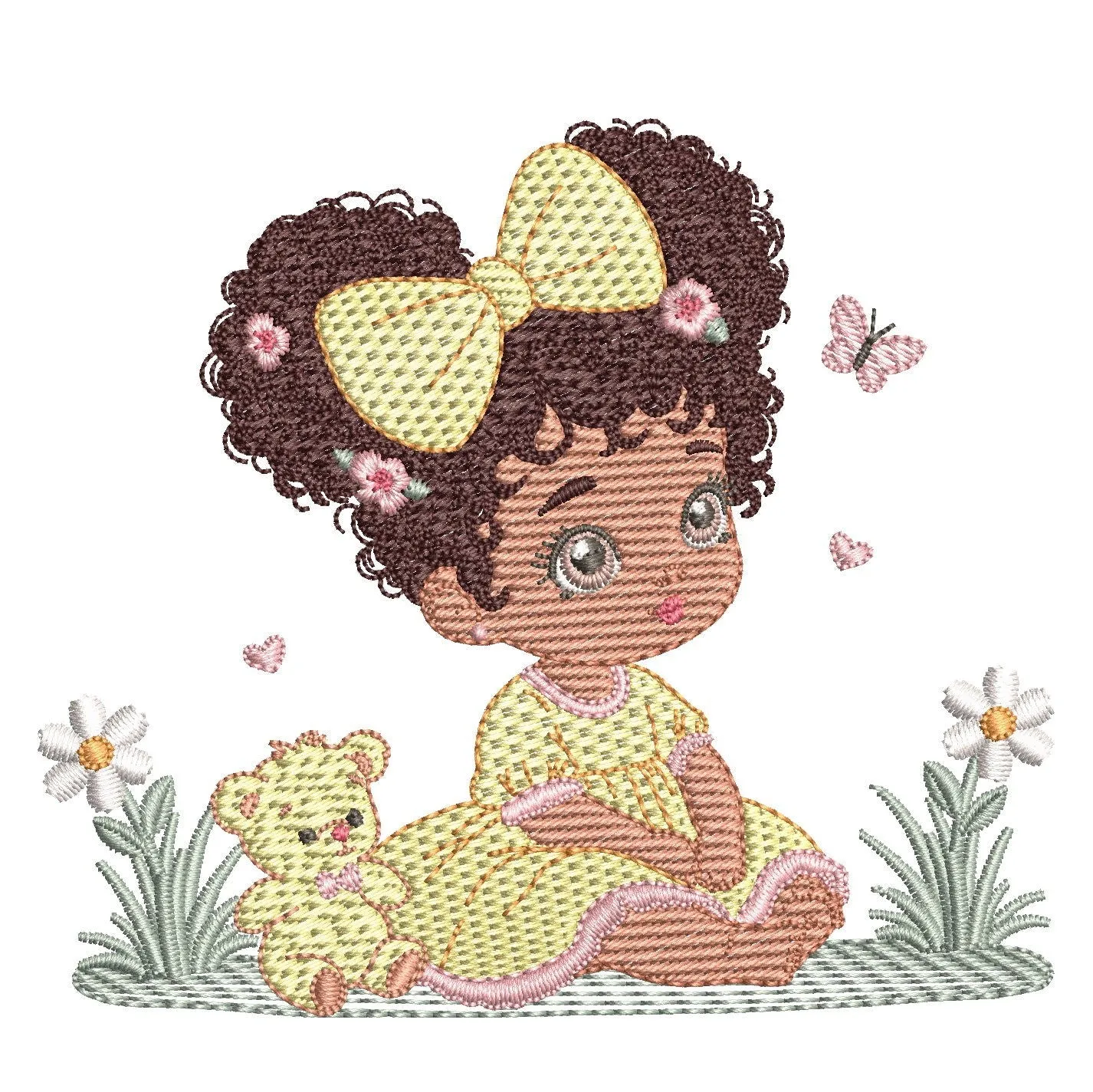 Girl with Teddy Bear Embroidery Design | FineryEmbroidery