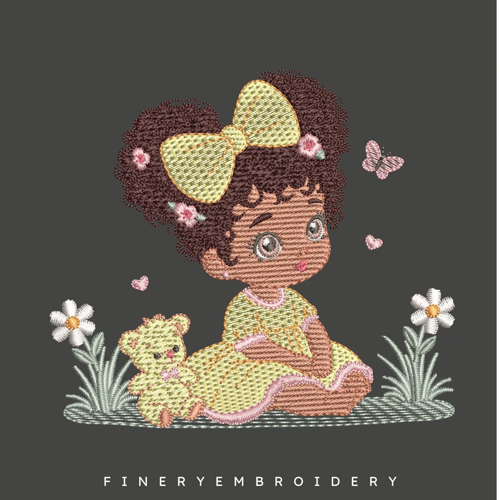 Girl with Teddy Bear Embroidery Design | FineryEmbroidery