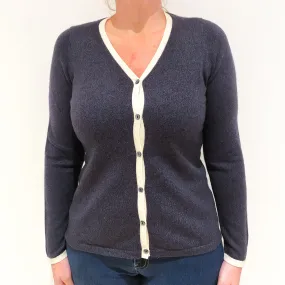 Grey/ Blue Cashmere V- Neck Cardigan Large