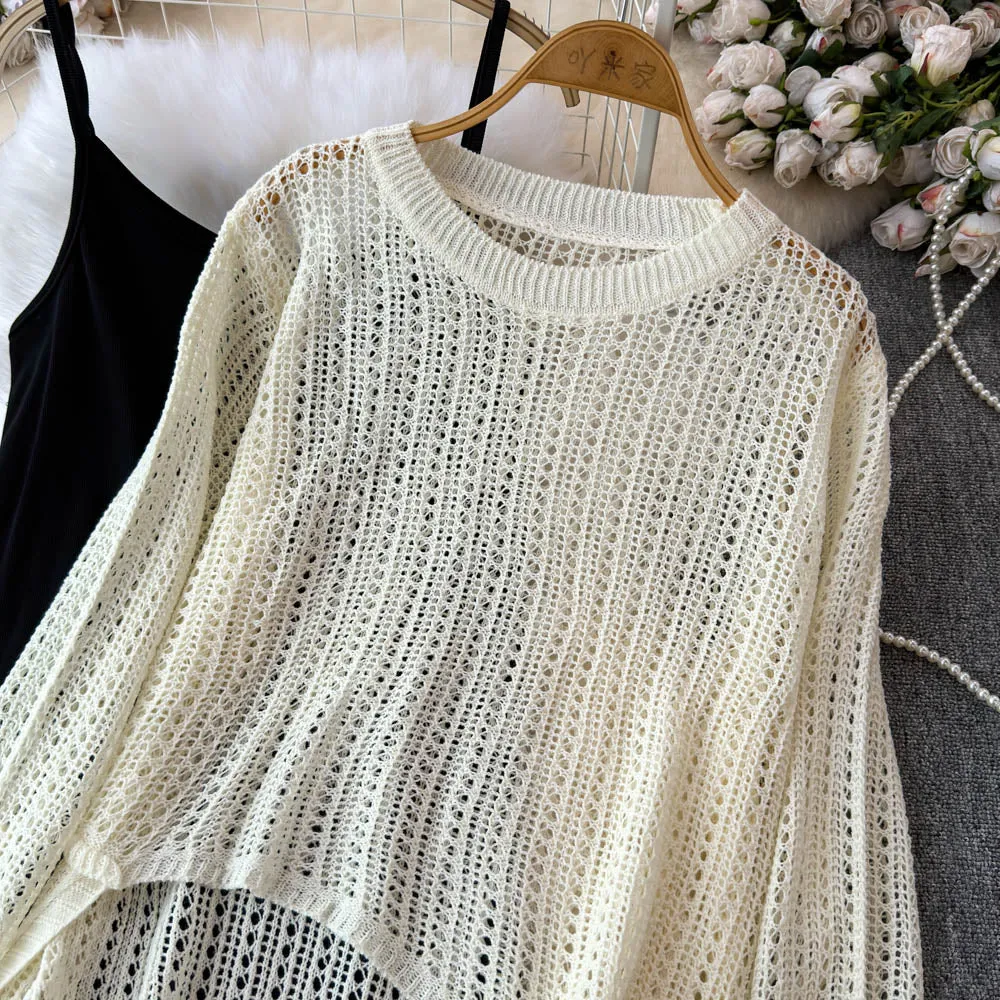 Hollowed Knitwear&Slip Dress 2Pcs