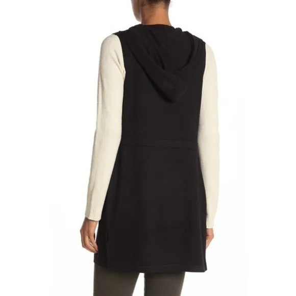 Hooded Sleeveless Cardigan Black - Cyrus