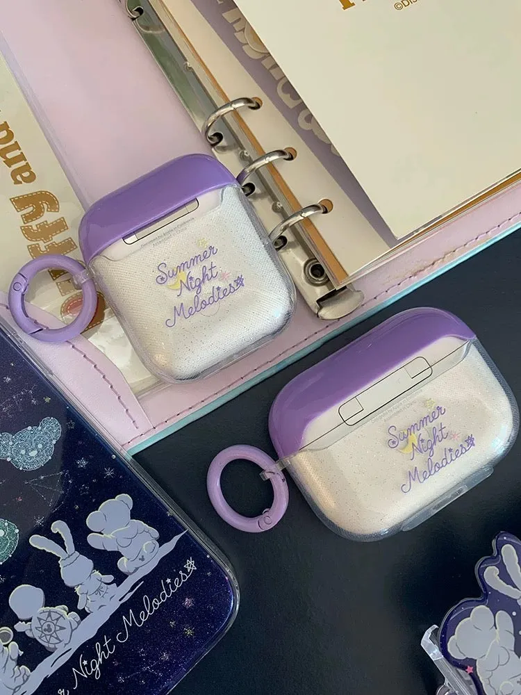 Japanese Cartoon Teddy Bear Starry Summer Night Melodies -  AirPods AirPodsPro AirPods3 Case Purple and White