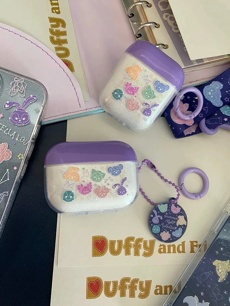 Japanese Cartoon Teddy Bear Starry Summer Night Melodies -  AirPods AirPodsPro AirPods3 Case Purple and White
