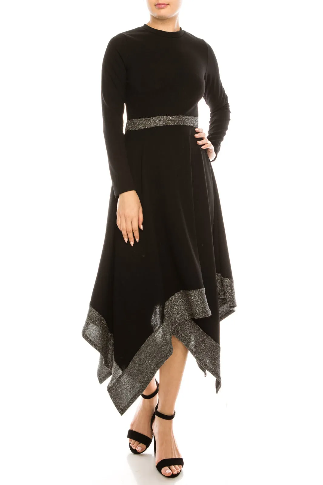 Kathy Asymmetrical Glitter Contrast Midi Dress