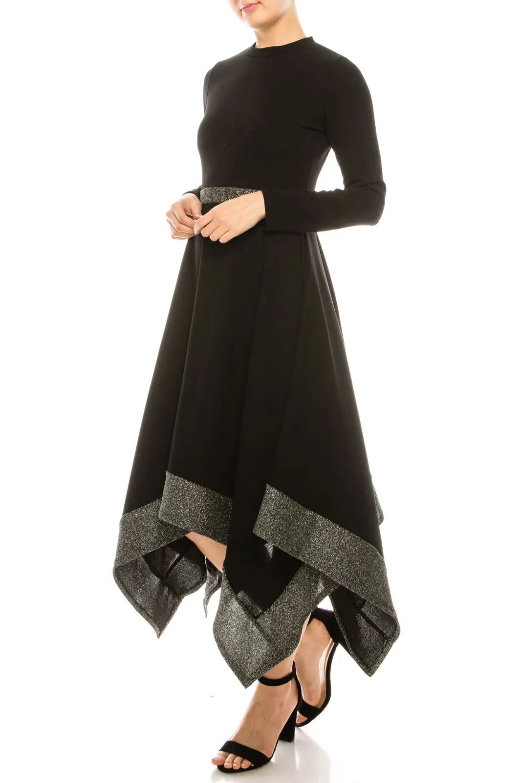 Kathy Asymmetrical Glitter Contrast Midi Dress