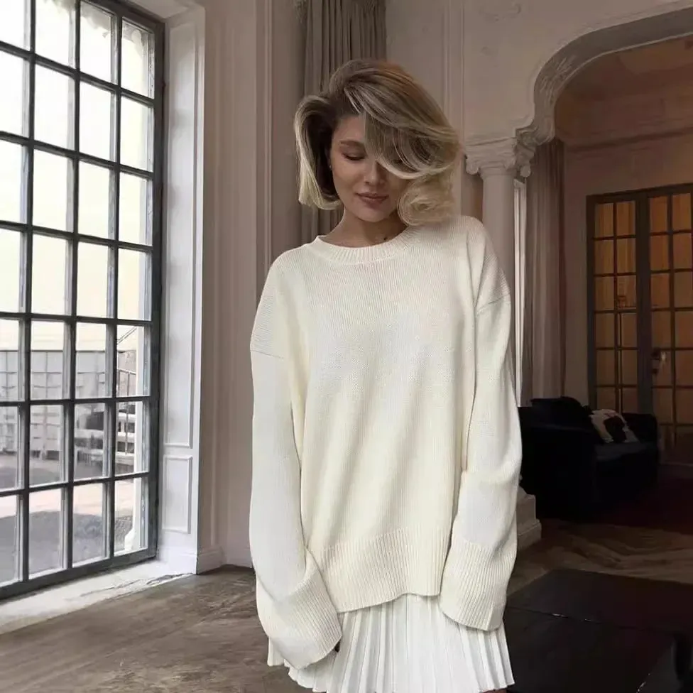 Knit loose fit sweater with matching skirt set