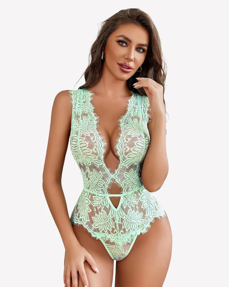 Lace Bodysuit Deep V Mini One Piece