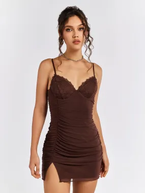 Lace Bust Corset Ruched Cami Dress