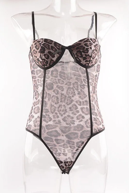 Ladies Sexy Sheer Leopard Printed Teddy