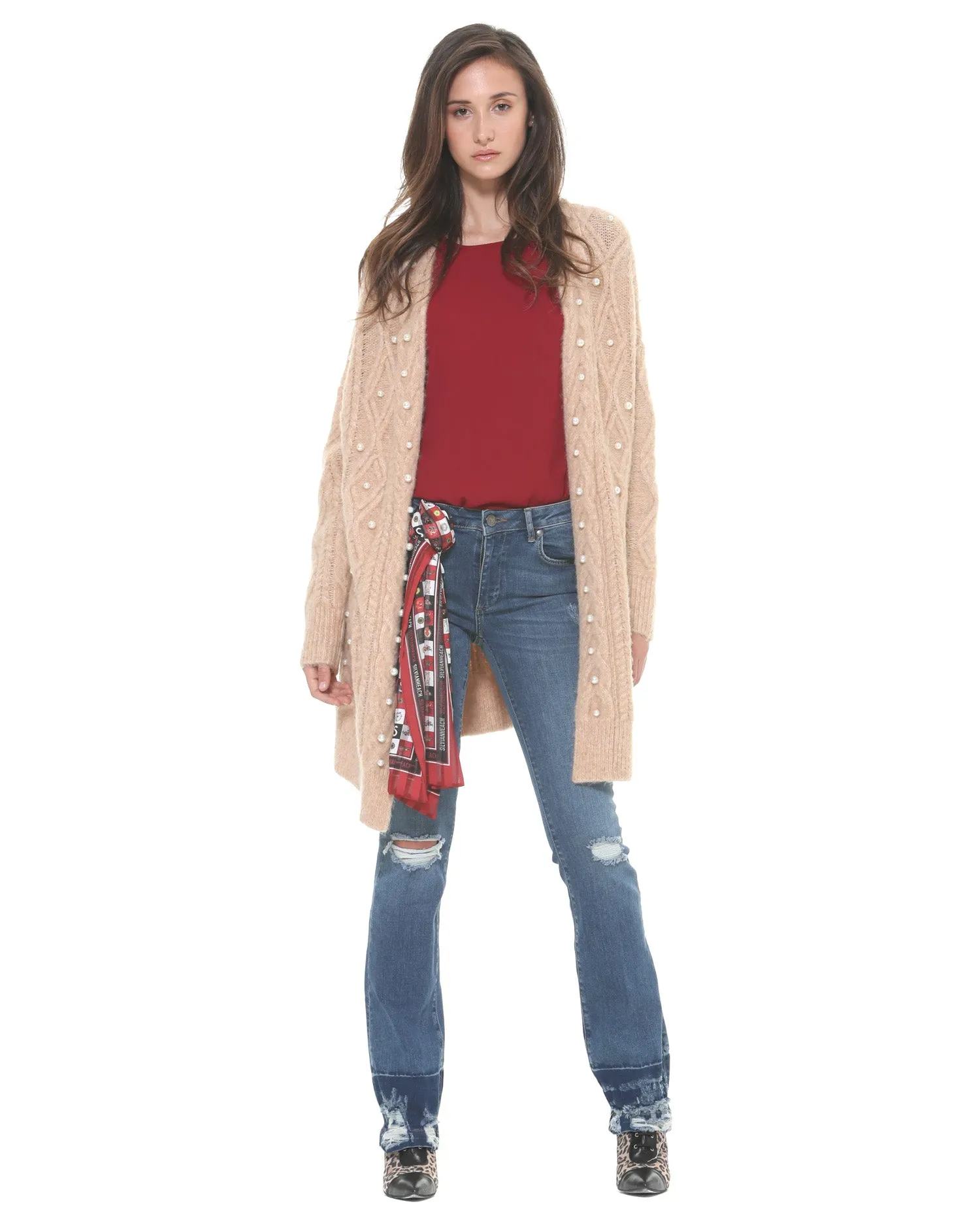 Long cardigan with belt
