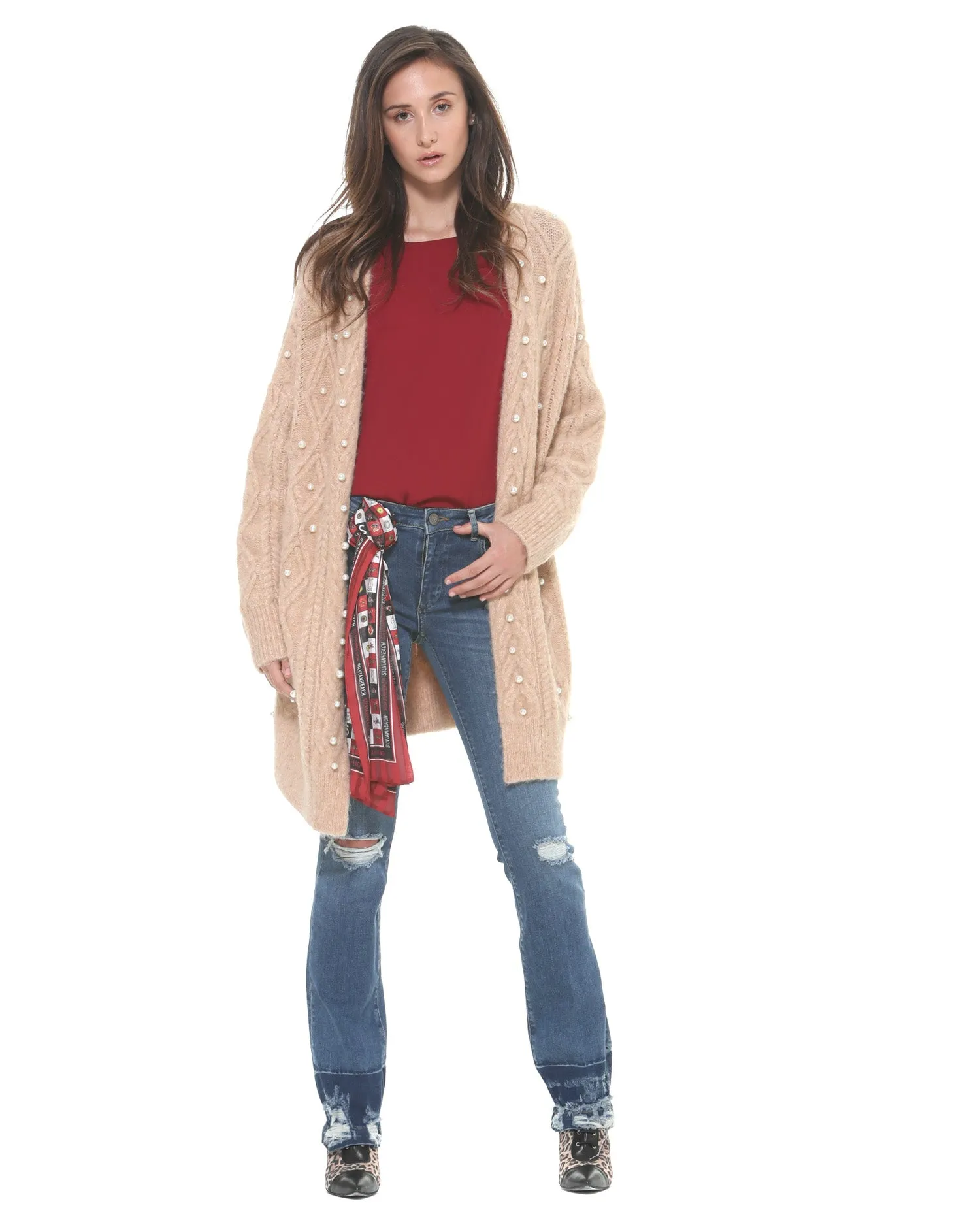 Long cardigan with belt