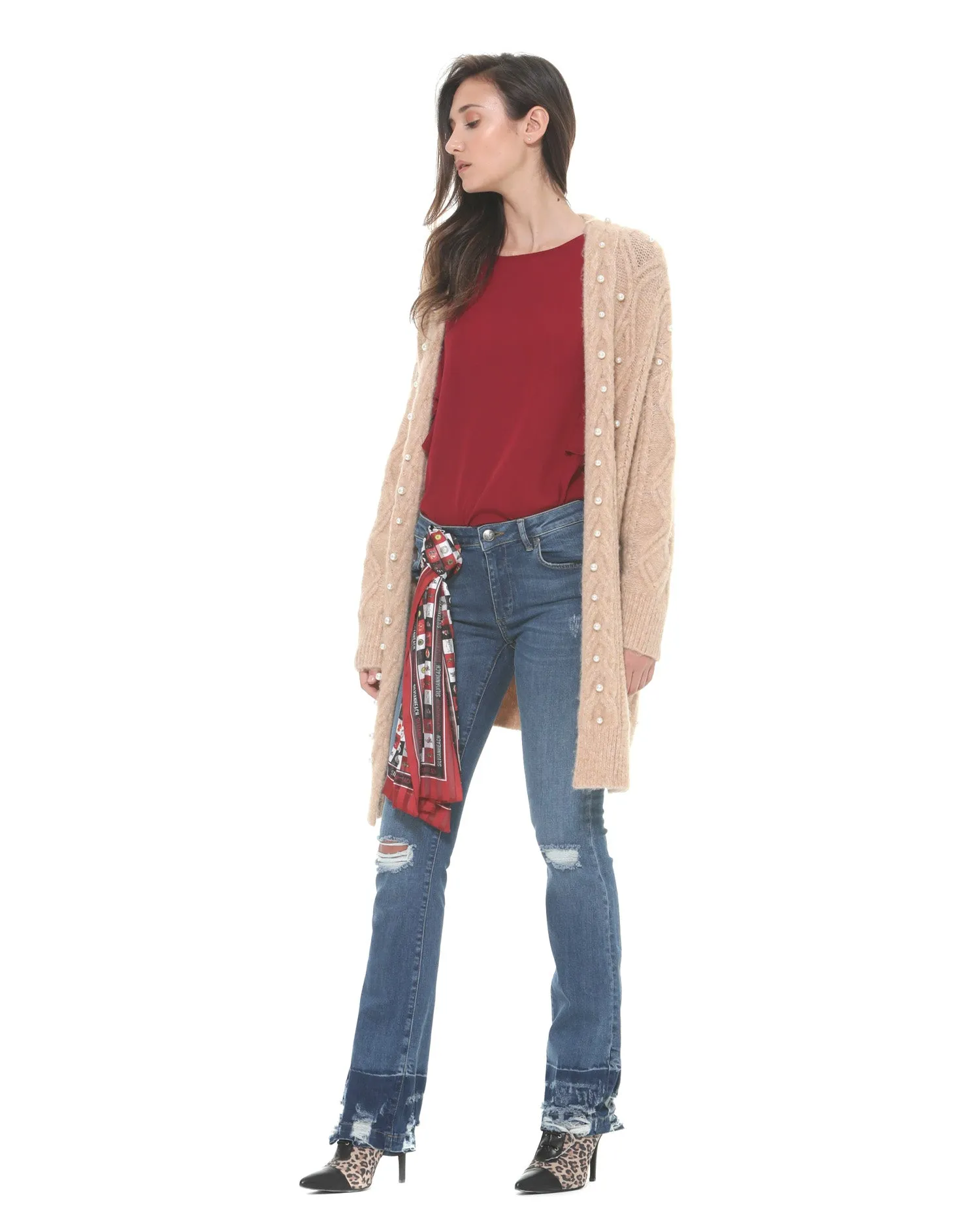 Long cardigan with belt
