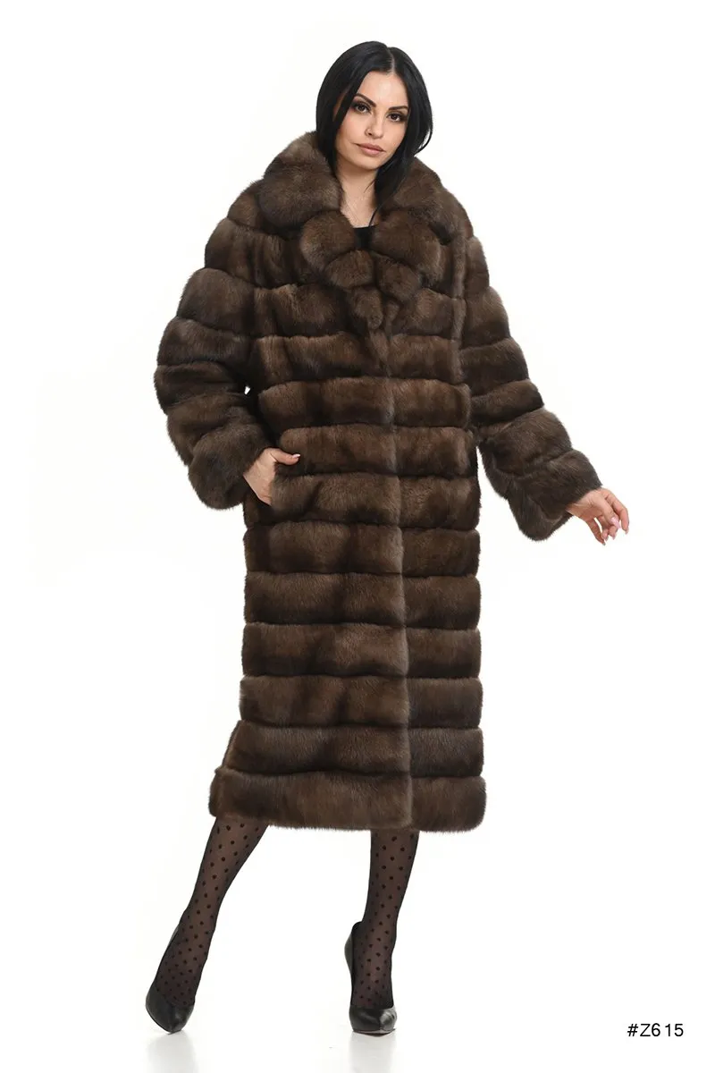 Long sable coat with english collar
