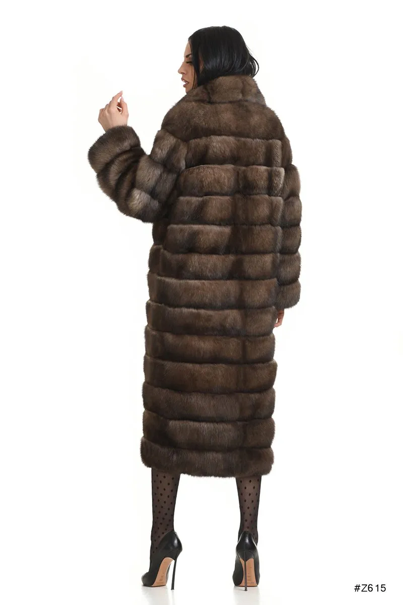 Long sable coat with english collar