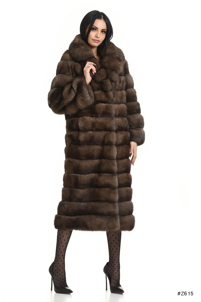 Long sable coat with english collar