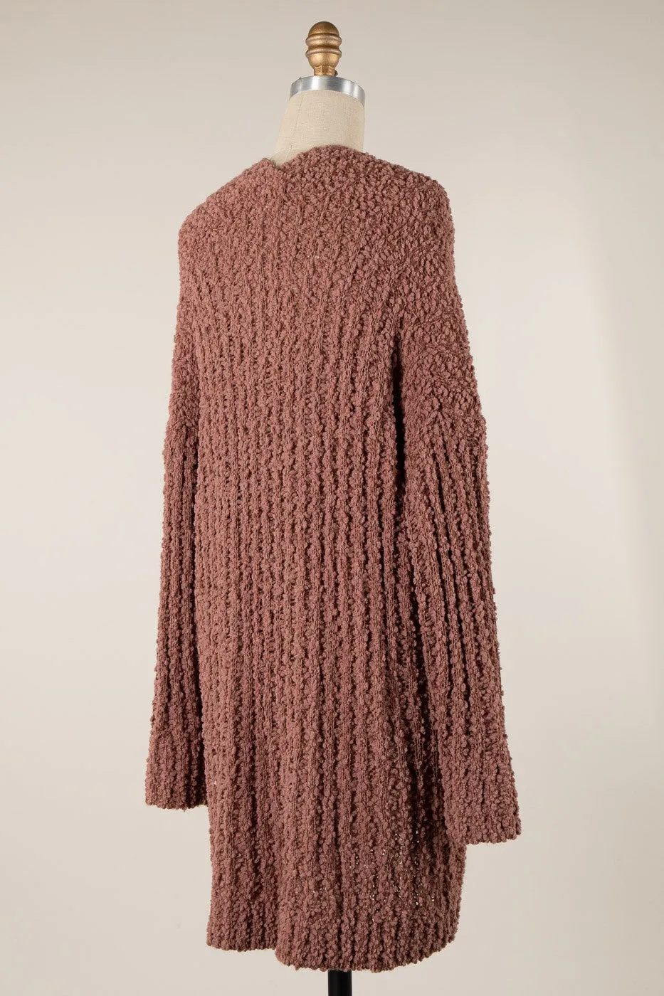 Long Sleeve Ribbed Popcorn Knit Cardigan