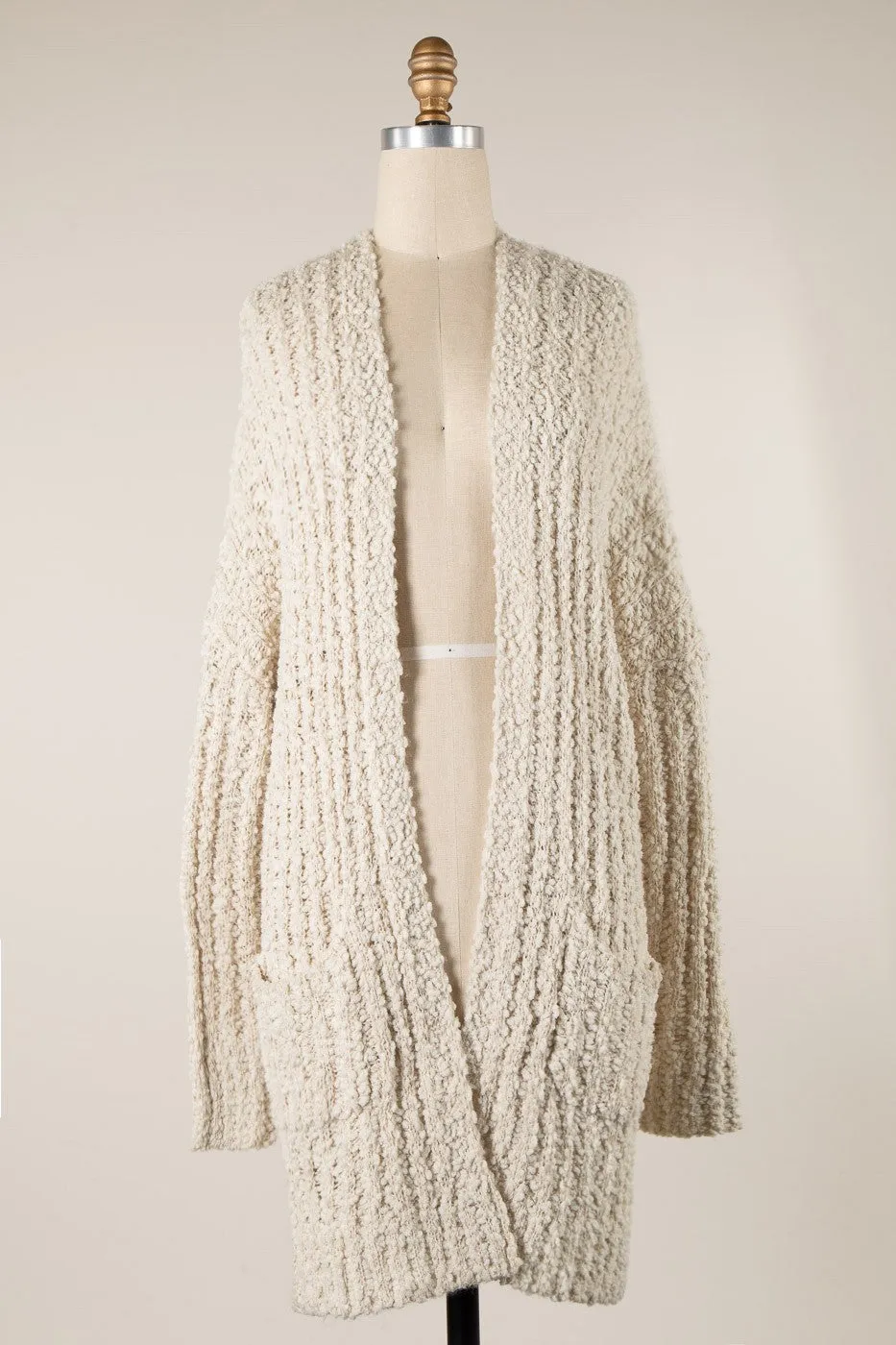 Long Sleeve Ribbed Popcorn Knit Cardigan